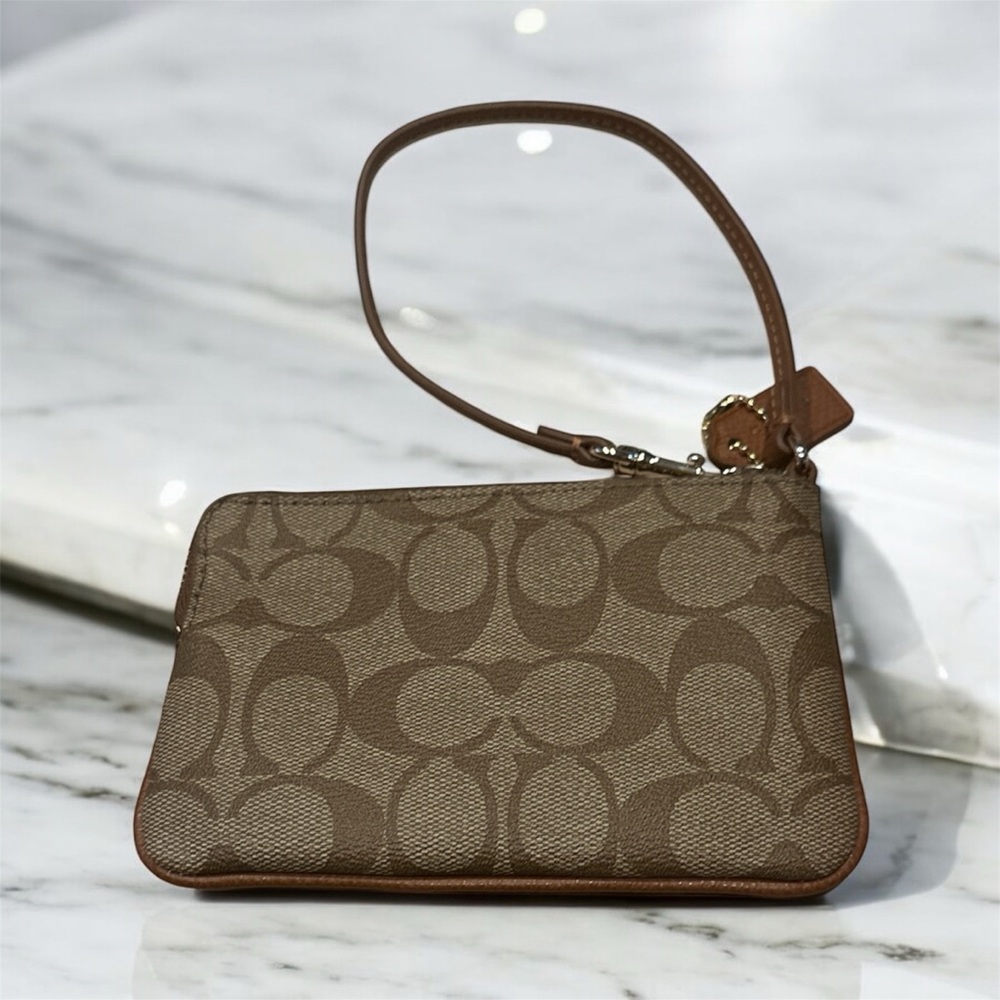 Coach Signature Logo Leather Wristlet Clutch - Picture 2 of 3